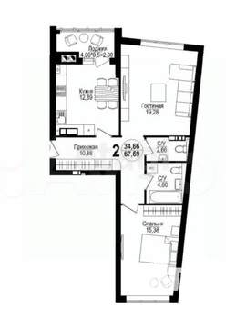 2-к квартира, вторичка, 68м2, 7/16 этаж