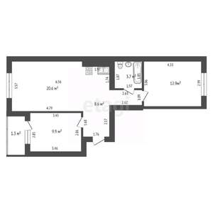 2-к квартира, вторичка, 57м2, 1/11 этаж