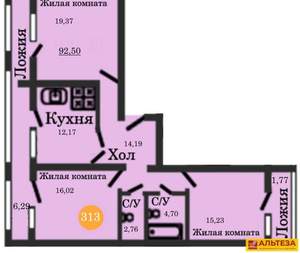 3-к квартира, вторичка, 93м2, 6/12 этаж