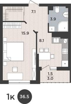 1-к квартира, вторичка, 37м2, 3/9 этаж