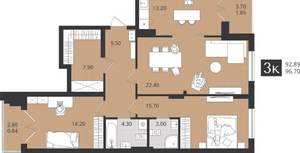 3-к квартира, сданный дом, 92м2, 1/4 этаж