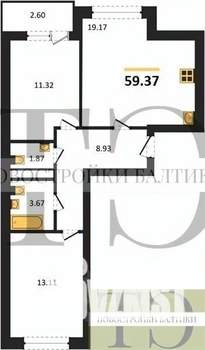 2-к квартира, вторичка, 59м2, 8/9 этаж