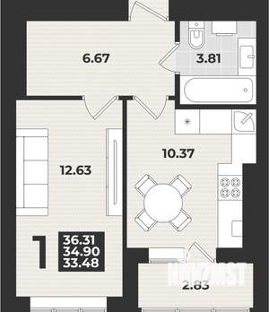 1-к квартира, вторичка, 36м2, 5/9 этаж