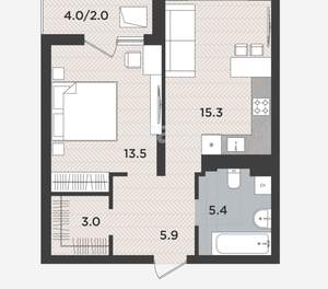 1-к квартира, сданный дом, 47м2, 3/9 этаж