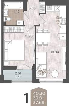 Студия квартира, вторичка, 39м2, 6/9 этаж