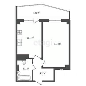 1-к квартира, сданный дом, 47м2, 24/25 этаж