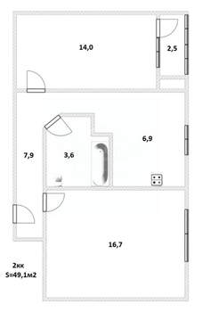 2-к квартира, вторичка, 49м2, 9/9 этаж