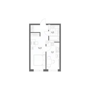 1-к квартира, строящийся дом, 34м2, 3/8 этаж