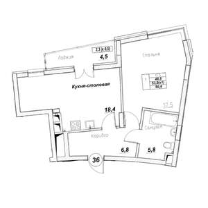 1-к квартира, вторичка, 51м2, 7/7 этаж
