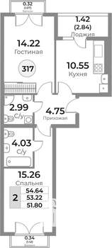 2-к квартира, вторичка, 54м2, 10/10 этаж