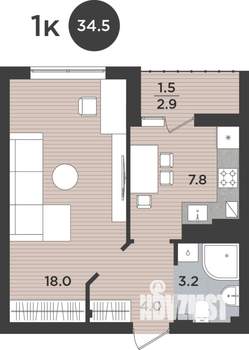 1-к квартира, вторичка, 35м2, 3/9 этаж