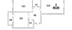 2-к квартира, вторичка, 59м2, 9/9 этаж