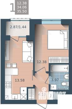 1-к квартира, вторичка, 36м2, 3/4 этаж