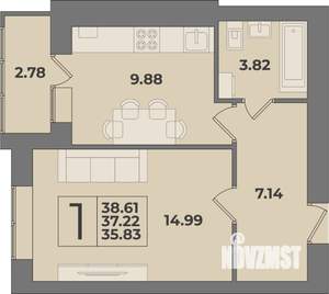 1-к квартира, вторичка, 39м2, 1/9 этаж