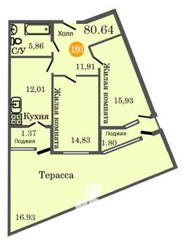 2-к квартира, строящийся дом, 81м2, 2/12 этаж