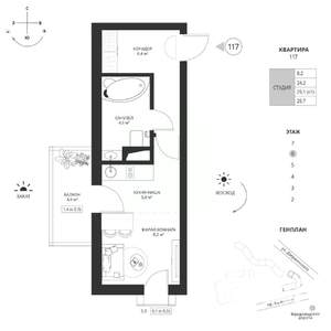 Студия квартира, вторичка, 26м2, 6/7 этаж