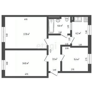 3-к квартира, вторичка, 58м2, 1/4 этаж