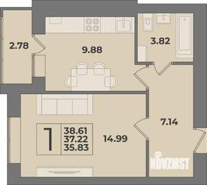 1-к квартира, вторичка, 39м2, 1/9 этаж