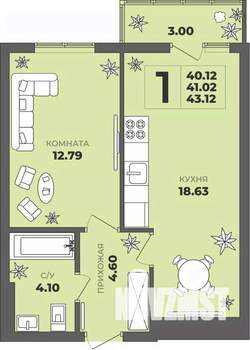 1-к квартира, строящийся дом, 41м2, 6/8 этаж