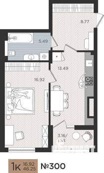 1-к квартира, вторичка, 46м2, 3/10 этаж