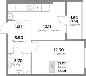 1-к квартира, вторичка, 36м2, 8/10 этаж