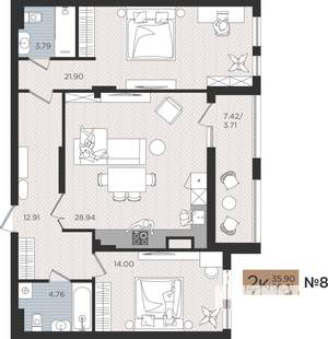 2-к квартира, вторичка, 90м2, 2/10 этаж