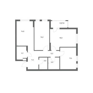 3-к квартира, строящийся дом, 80м2, 2/18 этаж