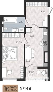 1-к квартира, вторичка, 45м2, 4/10 этаж