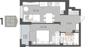 1-к квартира, строящийся дом, 38м2, 1/9 этаж