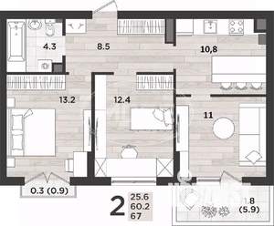 3-к квартира, вторичка, 67м2, 8/12 этаж