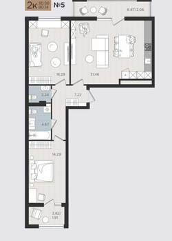 2-к квартира, строящийся дом, 80м2, 2/10 этаж