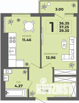 1-к квартира, строящийся дом, 37м2, 5/8 этаж