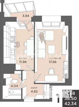 1-к квартира, вторичка, 43м2, 11/25 этаж