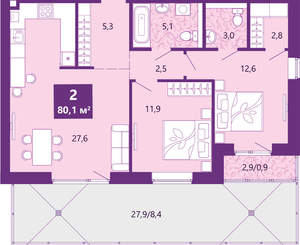 2-к квартира, сданный дом, 81м2, 1/4 этаж