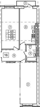 2-к квартира, строящийся дом, 70м2, 3/9 этаж