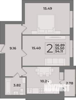 2-к квартира, вторичка, 57м2, 8/9 этаж