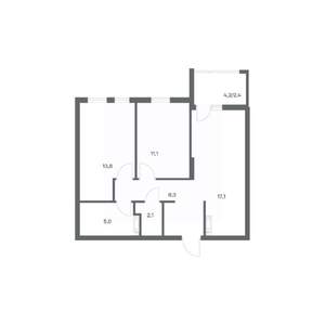 2-к квартира, строящийся дом, 60м2, 8/18 этаж