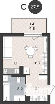 Студия квартира, вторичка, 28м2, 6/9 этаж