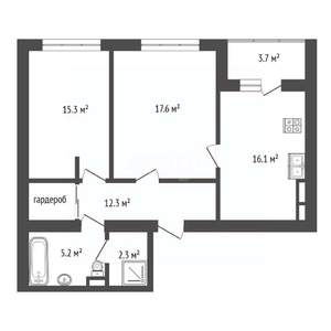 2-к квартира, вторичка, 73м2, 6/13 этаж