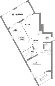 2-к квартира, вторичка, 91м2, 2/7 этаж