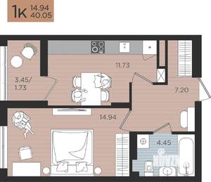 1-к квартира, строящийся дом, 40м2, 4/10 этаж