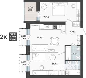 2-к квартира, строящийся дом, 68м2, 9/9 этаж