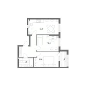 2-к квартира, строящийся дом, 58м2, 7/8 этаж