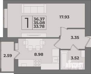 1-к квартира, вторичка, 36м2, 7/9 этаж