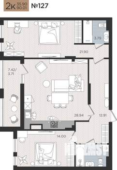 2-к квартира, вторичка, 90м2, 2/10 этаж