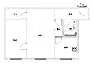 2-к квартира, вторичка, 45м2, 1/4 этаж