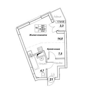 Студия квартира, вторичка, 32м2, 4/7 этаж
