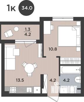 1-к квартира, вторичка, 34м2, 1/9 этаж