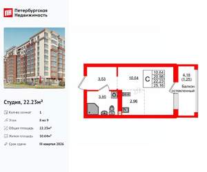 Студия квартира, вторичка, 22м2, 8/9 этаж