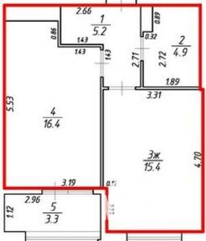 1-к квартира, вторичка, 45м2, 8/12 этаж